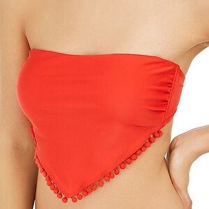 🌿 HULA HONEY Pom Pom Springs Solid Bandeau Top - Red - Small
